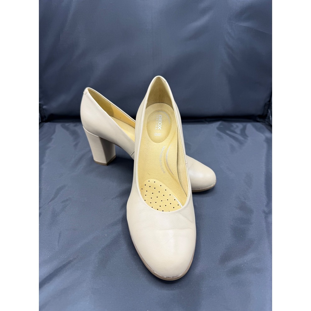 Geox Respira Women 40 Beige Nude Leather Block Heel Comfort Pumps